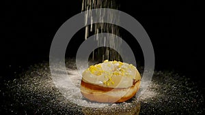 Sprinkling powdered sugar donut topped with a delicious glaze