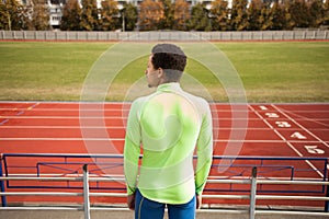 Sprinter stands in the stadium