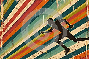 Sprinting man silhouette. Sprint, fast run. Runner starts running. Start. Vintage Striped Backgrounds, Posters