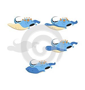 Sprites of a mantaralla moving and with stars rotating around its head