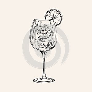 Spritz Hand Drawn Summer Cocktail Drink Vector Illustration photo