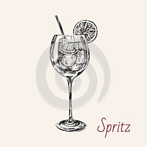Spritz Hand Drawn Summer Cocktail Drink Vector Illustration photo
