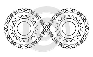Sprocket and chains with infinity symbol. Thin line vector