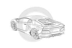 Sprot Car Lamborghini Aventador Sketch. 3D Illustration.