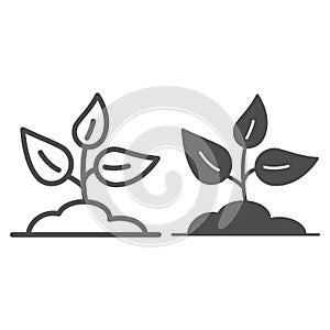 Sprout in ground line and solid icon, Garden and gardening concept, Seedling sign on white background, Young plant