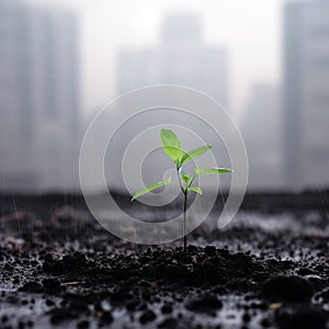 sprout are growing in the concrete