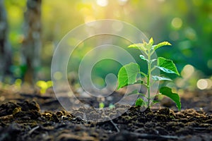 A sprout growing out of the ground. Preserving environment