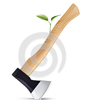 Sprout grows from an axe isolated, save earth concept.