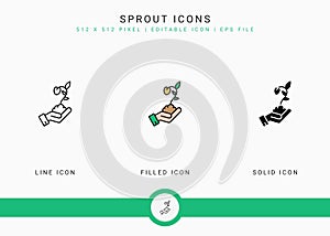 Sprout icons set vector illustration with solid icon line style. Plant gardening agriculture concept.