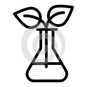 Sprout in lab flasks line icon. Lab flask with plant vector illustration isolated on white. Biotechnology outline style