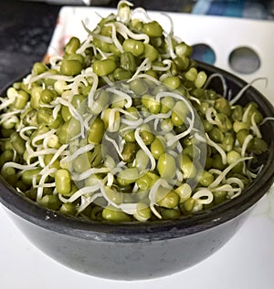 Sprouted  green gram in a bowl