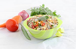 Healthy Indian Vegetarian Food Sprouted Moong Salad photo