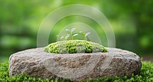 Sprouting seedlings on moss-covered rock
