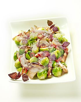 Sprouts with bacon and mushrooms