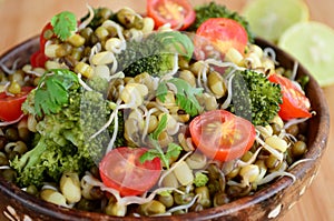 Sprouts chaat with brocolli and cherry tomatoes