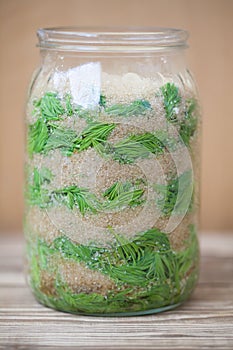 Spruce sprouts syrup - making of