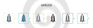 Spruce vector icon in 6 different modern styles. Black, two colored spruce icons designed in filled, outline, line and stroke