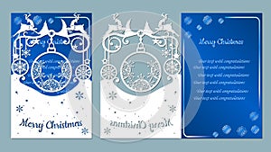 Spruce, wood, snowflakes, reindeer. Christmas balls set with a snowflake. Vector. Plotter cutting. Cliche. The image with the