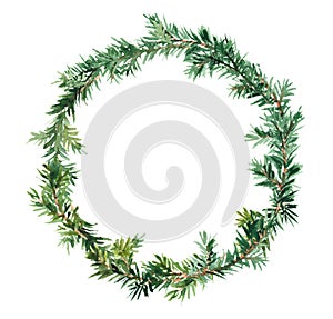 Spruce wreath - fir tree. Watercolor photo