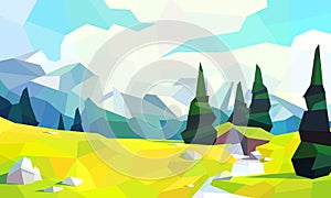 Low poly mountain range landscape