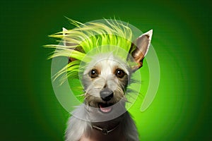 Spunky Jack Russell Terrier With Spiky Neon Green Hair. Generative AI