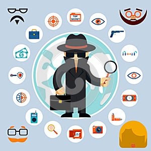 Spy with accessories icons