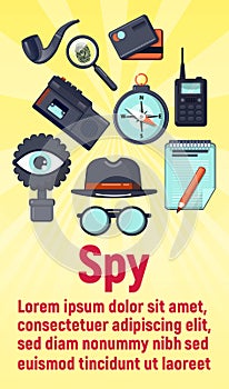 Spy concept banner, cartoon style