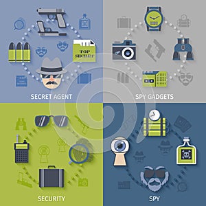 Spy gadgets 4 flat icons composition