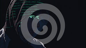 Spy prints virus programs on the computer. Black background