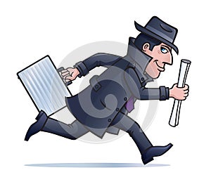 Spy Running with Plans and Briefcase