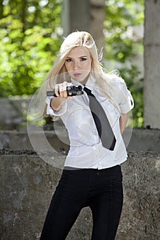 Spy woman with gun