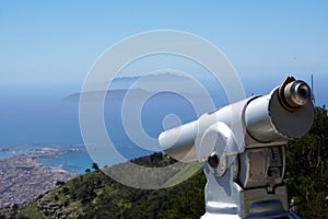 Spyglass in Erice for panoramic view of the Trapani Bay in Sicily