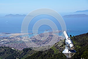 Spyglass in Erice for panoramic view of the Trapani Bay in Sicily