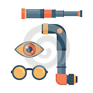 Spyglass telescope lens vector illustration.