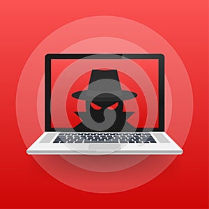 Spyware, Internet technology. Stop sign, Web icon. Danger symbol. Concept hacking computer. Vector illustration