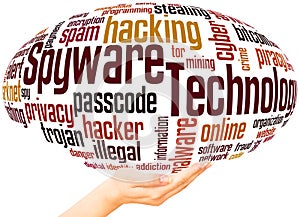Spyware Technology word cloud hand sphere concept