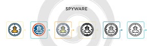 Spyware vector icon in 6 different modern styles. Black, two colored spyware icons designed in filled, outline, line and stroke