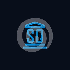 SQ initial logo monogram with simple courthouse building icon design vector photo