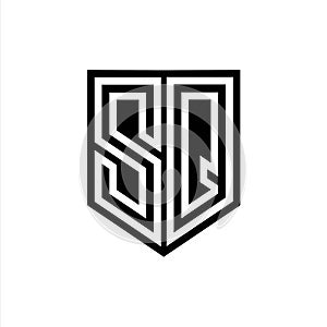 SQ Logo monogram shield geometric white line inside black shield color design photo