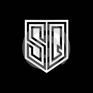 SQ Logo monogram shield geometric black line inside white shield color design