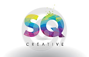 SQ S Q Colorful Letter Origami Triangles Design Vector. photo