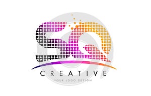 SQ S Q Letter Logo Design with Magenta Dots and Swoosh photo