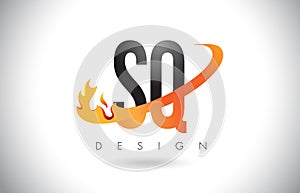 SQ S Q Letter Logo with Fire Flames Design and Orange Swoosh. photo