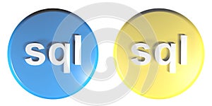 sql blue and yellow circle push buttons - 3D rendering illustration