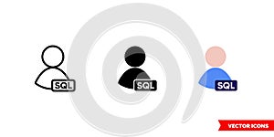 SQL database administrators icon of 3 types color, black and white, outline. Isolated vector sign symbol