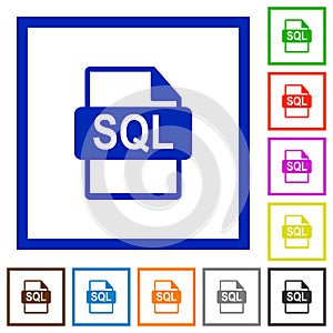 SQL file format flat framed icons