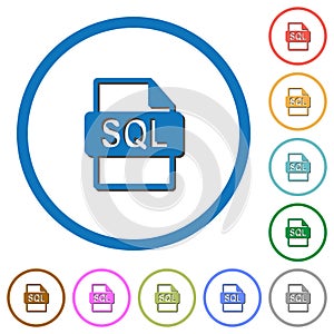 SQL file format icons with shadows and outlines