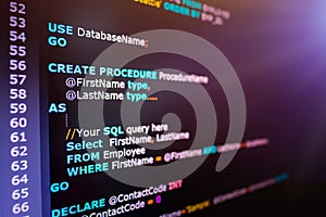 SQL (Structured Query Language) code on computer monitor