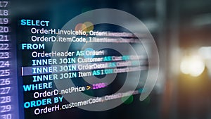 SQL (Structured Query Language) code on computer monitor