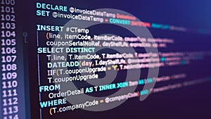 SQL (Structured Query Language) code on computer monitor.